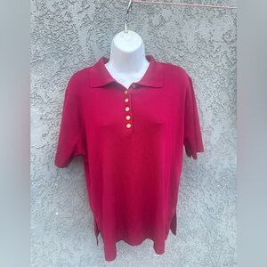 Magenta Women’s Button up Polo shirt with gold button closure